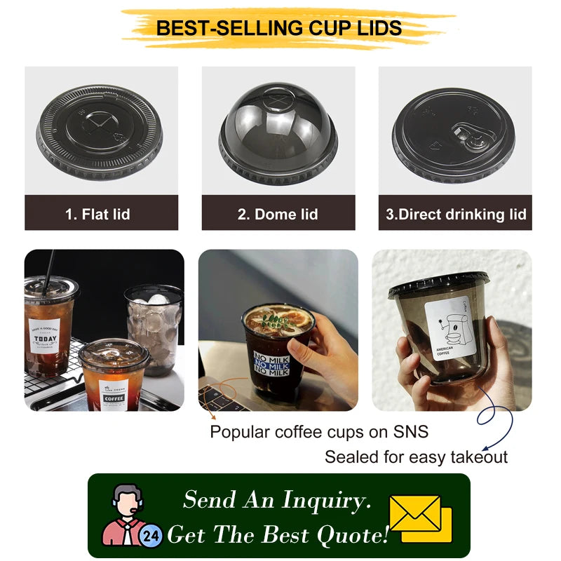 24oz Custom Printing Wholesale Party Plastic Cup Biodegradable Tumbler U Shape PET Plastic Cup PLA Cup for Drinks With Dome Lids