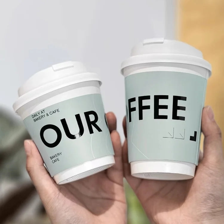 Custom Logo 8oz 12oz 16oz 22oz   Biodegradable Double-Wall Kraft Paper Cups  with Lids for Hot Latte Coffee for Beverage Store