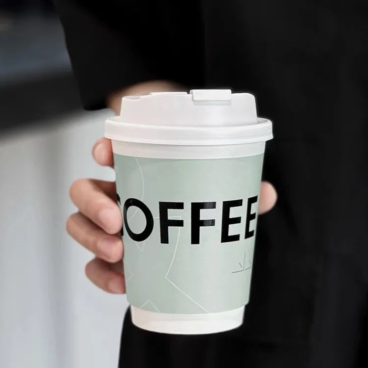 Custom Logo 8oz 12oz 16oz 22oz   Biodegradable Double-Wall Kraft Paper Cups  with Lids for Hot Latte Coffee for Beverage Store